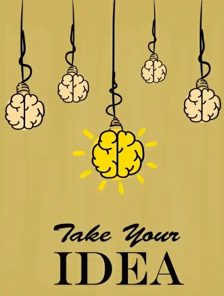 idea concept banner lightbulbs brain icons handdrawn design