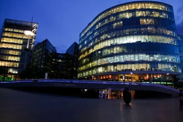 illuminated office building