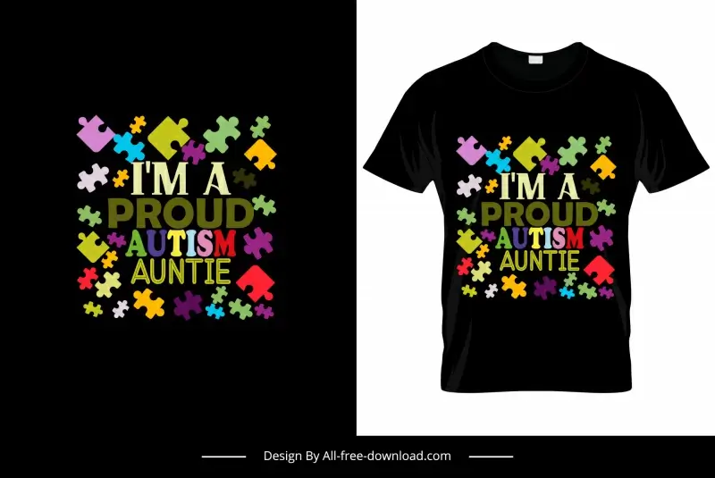 im a proud autism auntie quotation tshirt template colorful jigsaw puzzles pieces decor