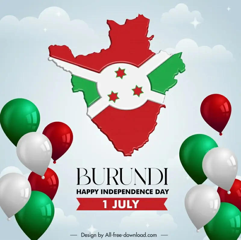  independence day burundi template modern balloon map flag elements