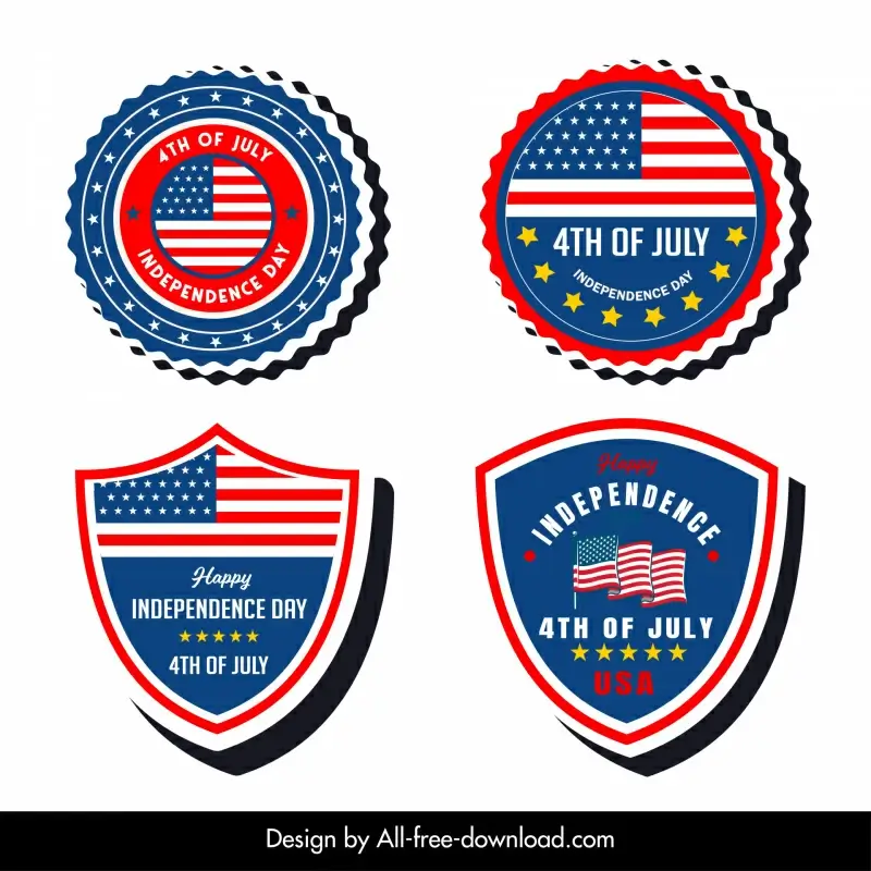 independence day labels collection flat flag elements decor shapes sketch 