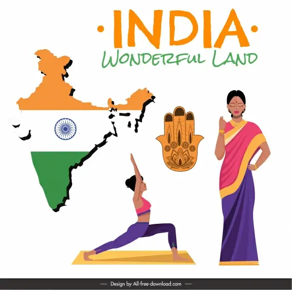 india design elements flag map costume yoga sketch