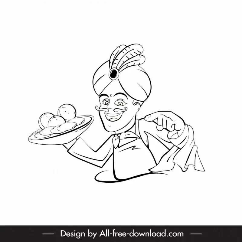 indian chef icon black white handdrawn outline 