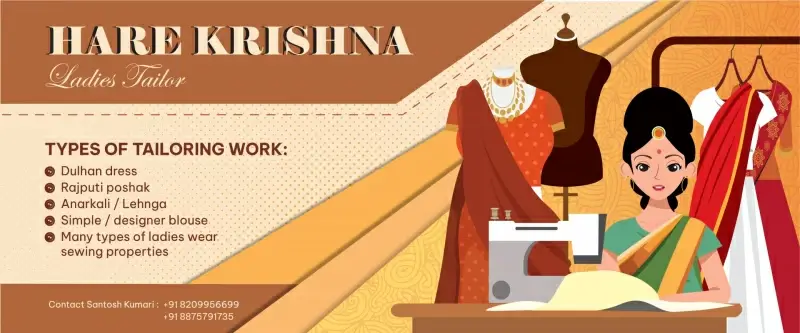 indian  ladies tailor shop banner template classic cartoon