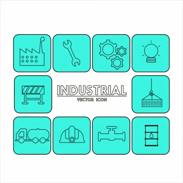 industrial icons collection blue draft design isolation