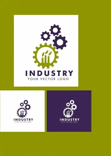 industrial logotype sets gear and plants icons design