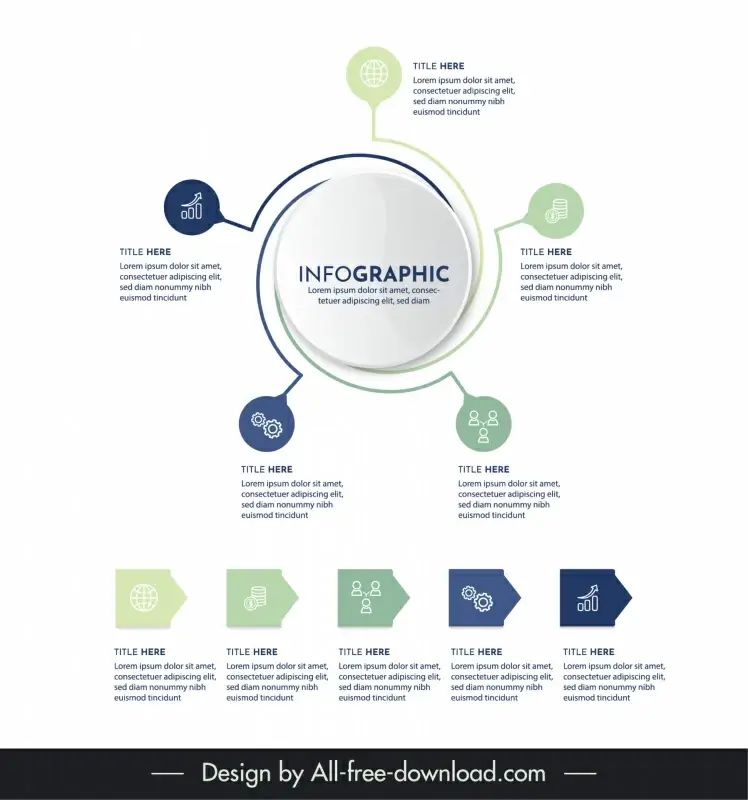 infographic 5 elements template elegant dynamic circle layout 