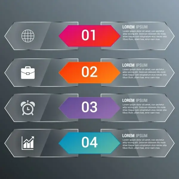 infographic banner design grey glass colored arrows decoration