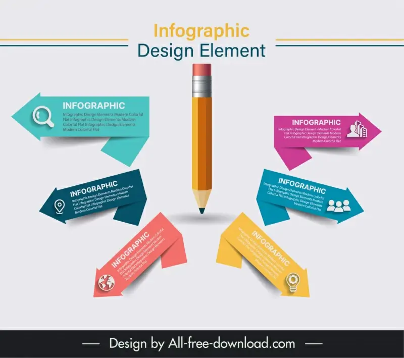 infographic design elements 3d arrows tabs pencils