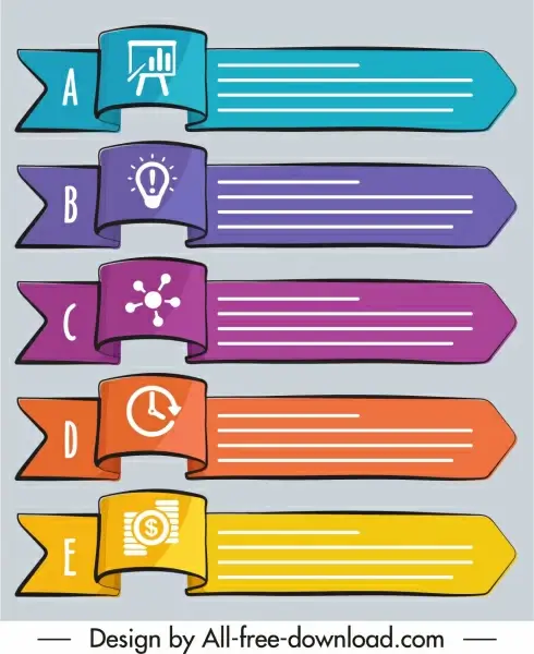 infographic design elements 3d handdrawn horizontal ribbon tags