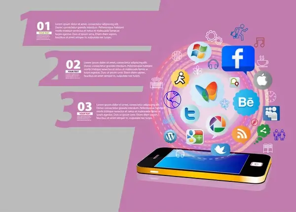 infographic design with phone interfaces on pink background