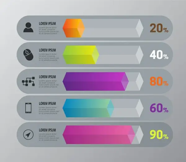 infographic diagram design with horizontal cubes and percentage