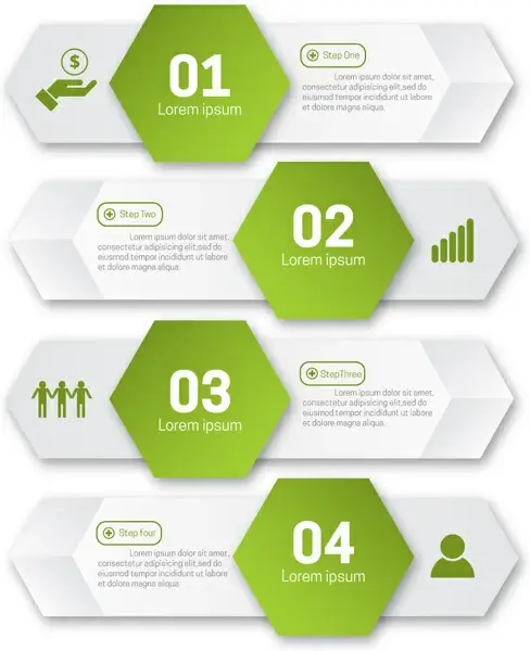 infographic illustration with green hexagons and horizontal tabs