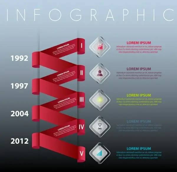 infographic template 3d red twisted ribbon modern design