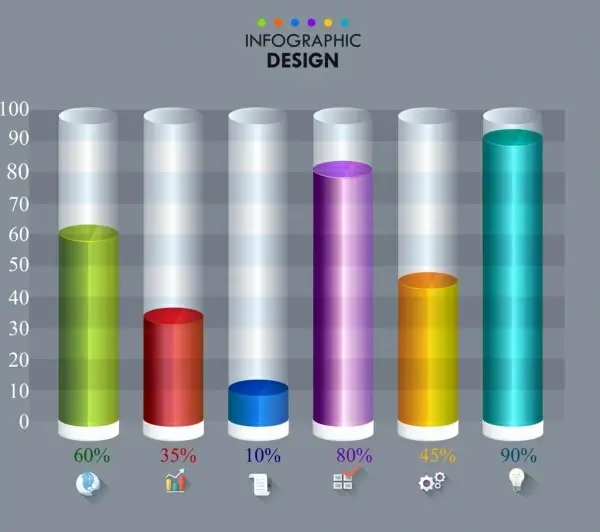 infographic template round bars chart colorful 3d decor
