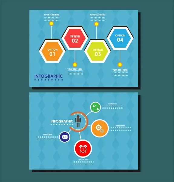 infographic templates design isolated geometries on blue background