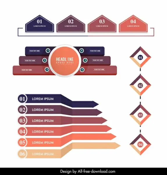 infographic templates modern colorful flat 3d shapes