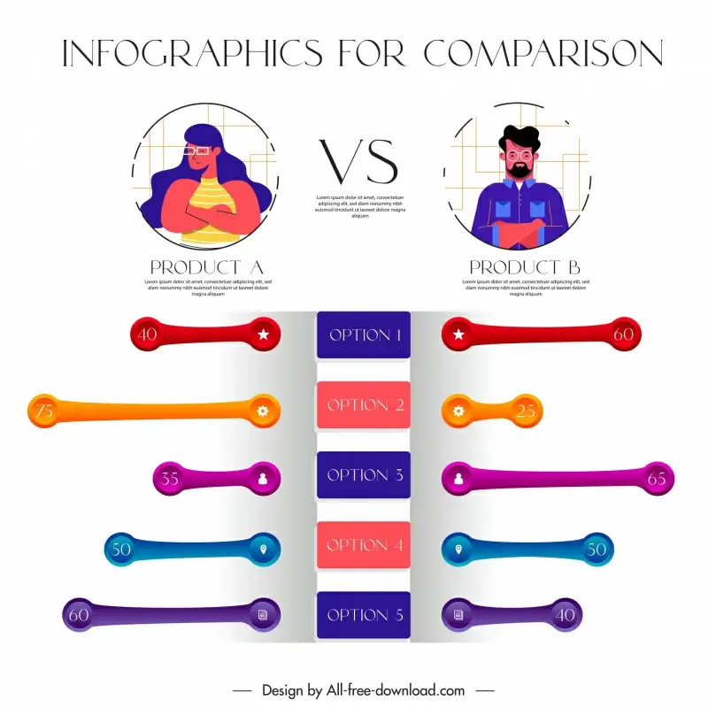 infographics for comparison template modern flat symmetry 