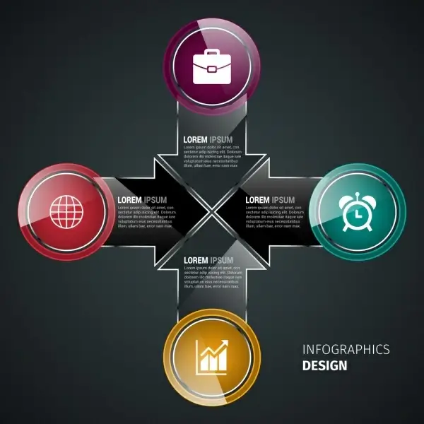 infographics template shiny colored circles dark arrows design