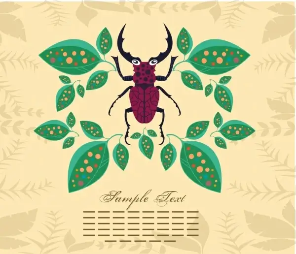 insect background leaves bug icons vignette decor