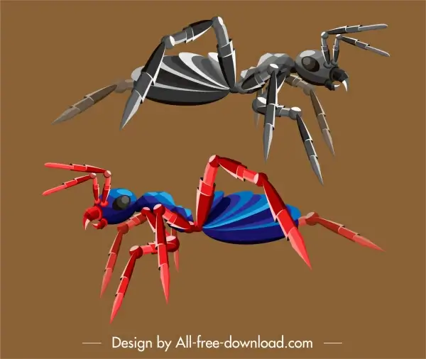 insect robot icons ant sketch colored 3d