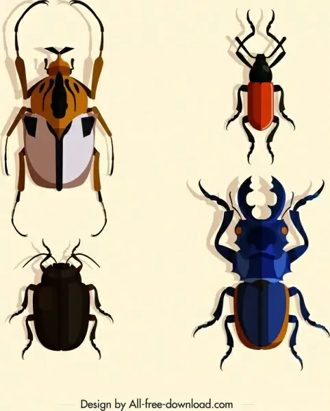 insect species icons dark colored 3d design