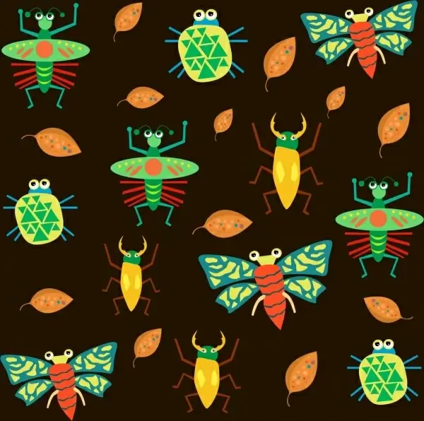 insects background multicolored icons decor repeating design
