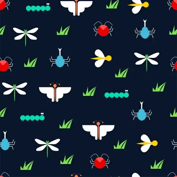 insects background multicolored repeating flat decoration