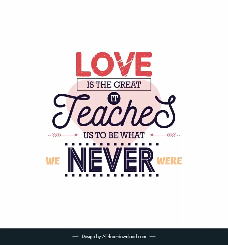 inspirational love quotes poster template flat classical symmetric texts heart arrows layout