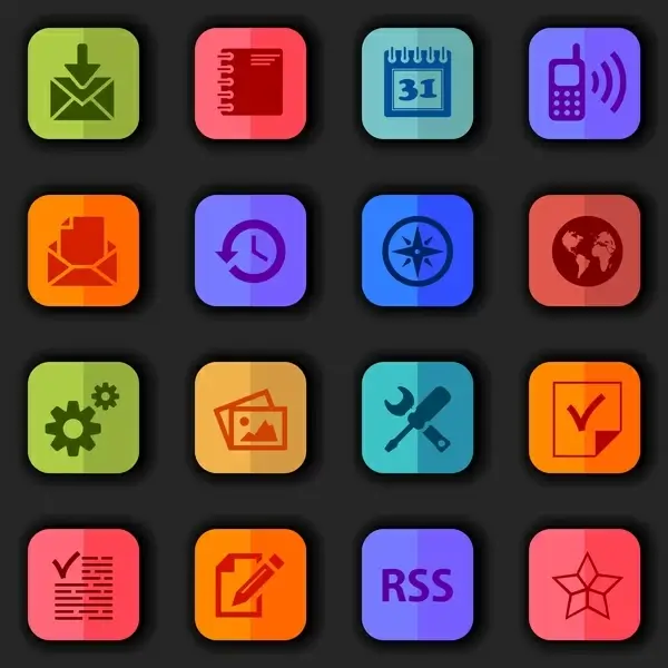 interface icons sets design with colors flat style 