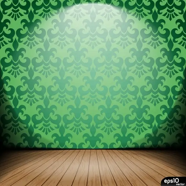 stage background modern sketch green wallpaper wooden floor