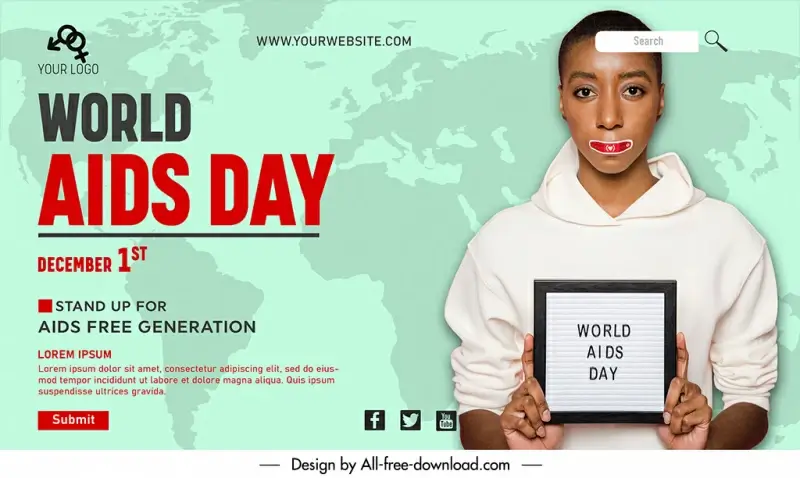  international aids day poster template young lady world map sketch modern realistic design 