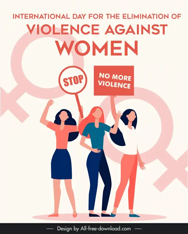 international day for the elimination of violence against women banner template dynamic female demonstrators sketch cartoon design 