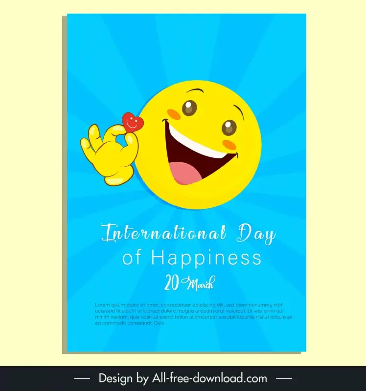 international day of happiness poster template cute smiley emoticon