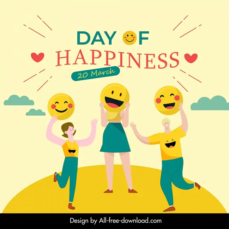international day of happiness poster template dynamic cartoon sketch