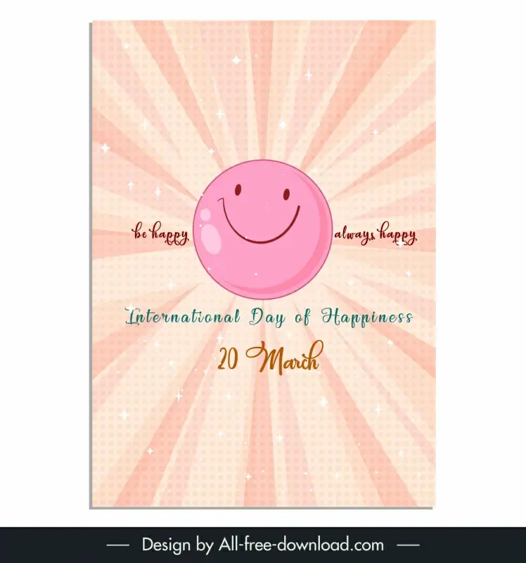 international day of happiness poster template  pink smiley emoticon