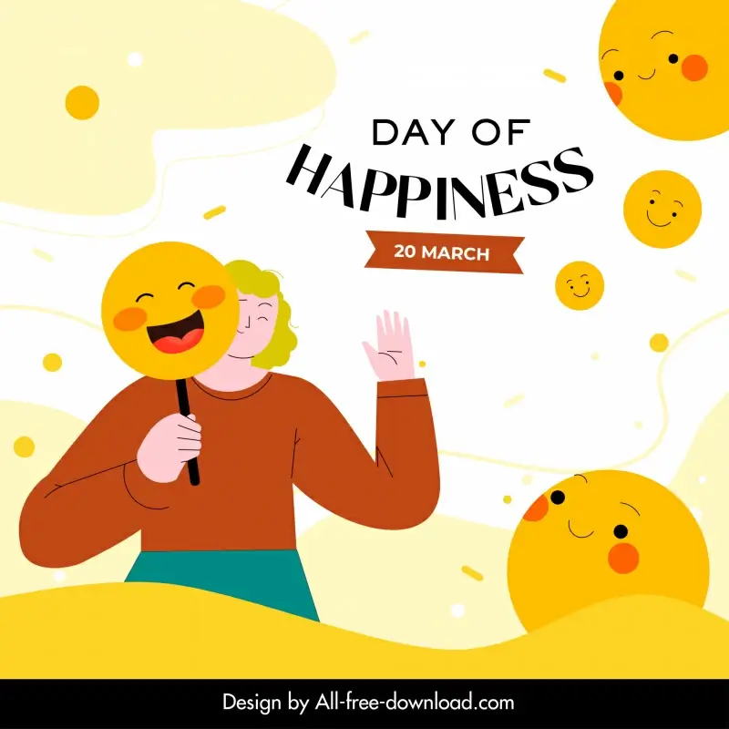 international day of happiness poster woman emoticon faces sketch