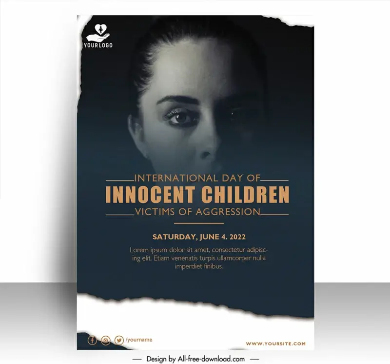 international day of innocent children victims of aggression poster template modern realistic contrast design 