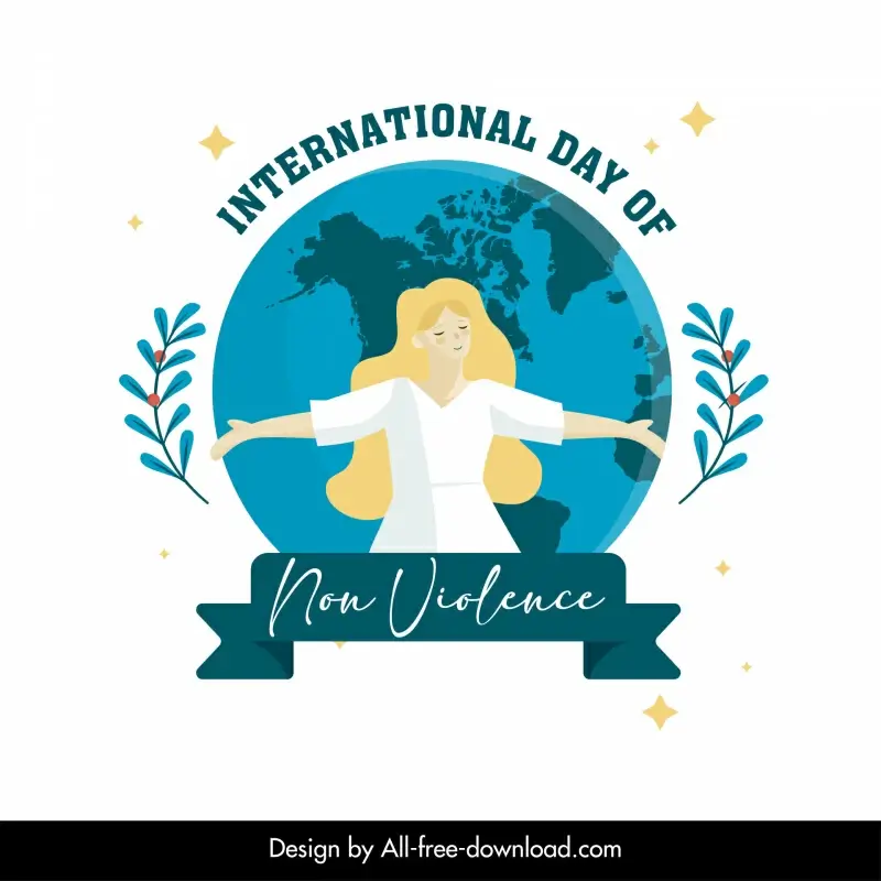 international day of non violence poster template global earth lady ribbon leaves decor classic design