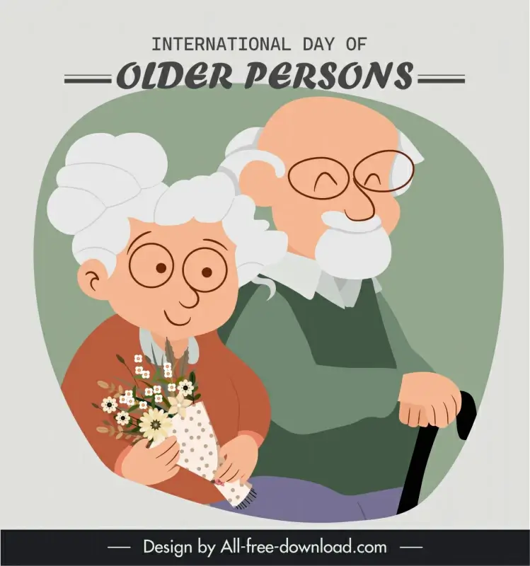 international day of older persons poster template flat handdrawn cartoon happy old couple sketch