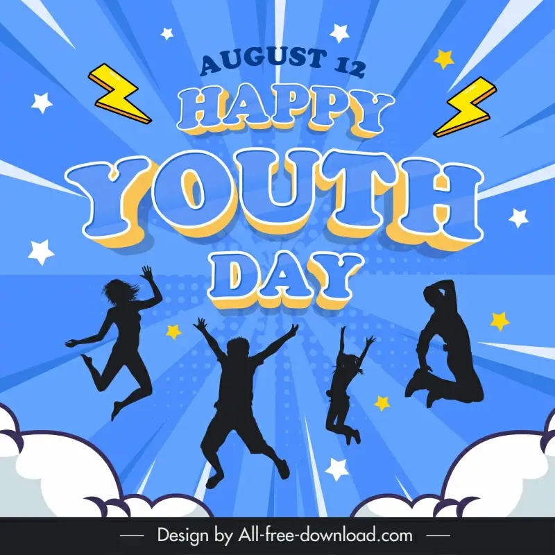 international youth day banner template dynamic silhouette 