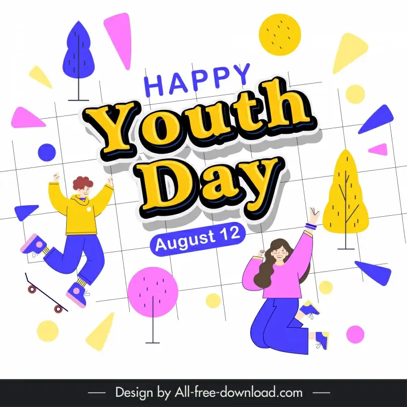 international youth day poster template dynamic classical handdrawn cartoon