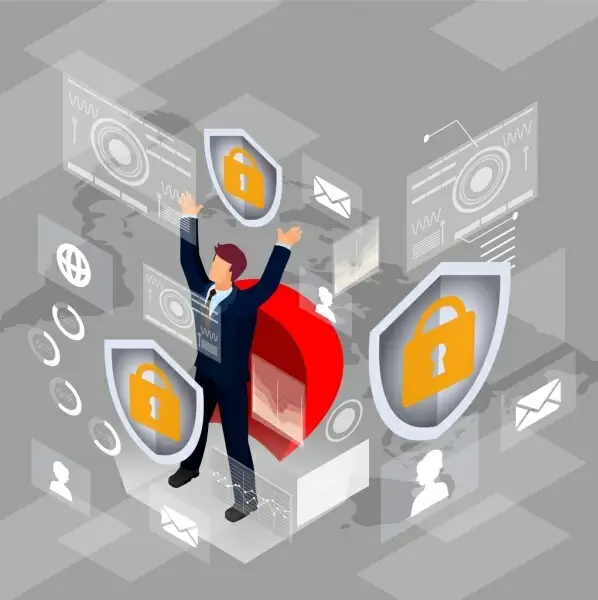 internet security background businessman computer icons 3d design