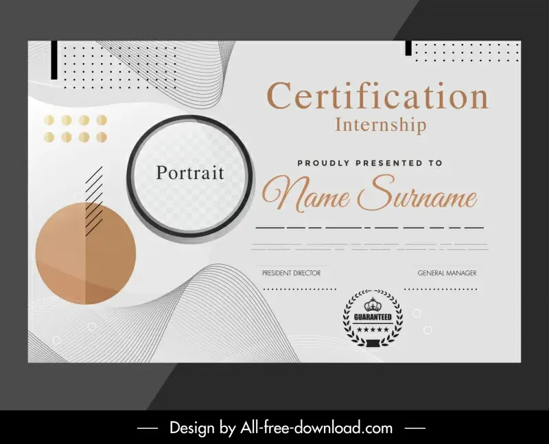 internship certificate template elegant modern geometric round curves decor