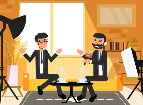 interview background elegant men icons cartoon characters