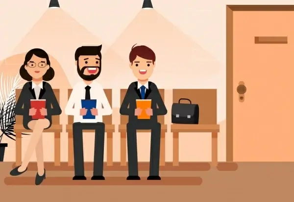 interview background waiting candidates icons cartoon characters