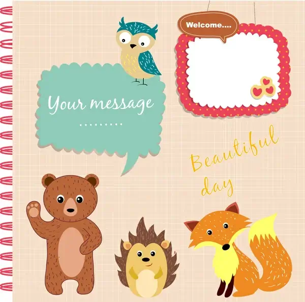 invitation card background with cute animals on notebook