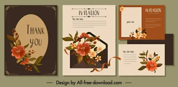 invitation card template dark elegant classical petals decor
