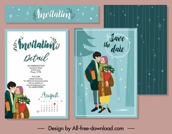 invitation card template romantic couple winter theme
