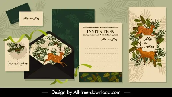 invitation card templates natural reindeers fir tree decor